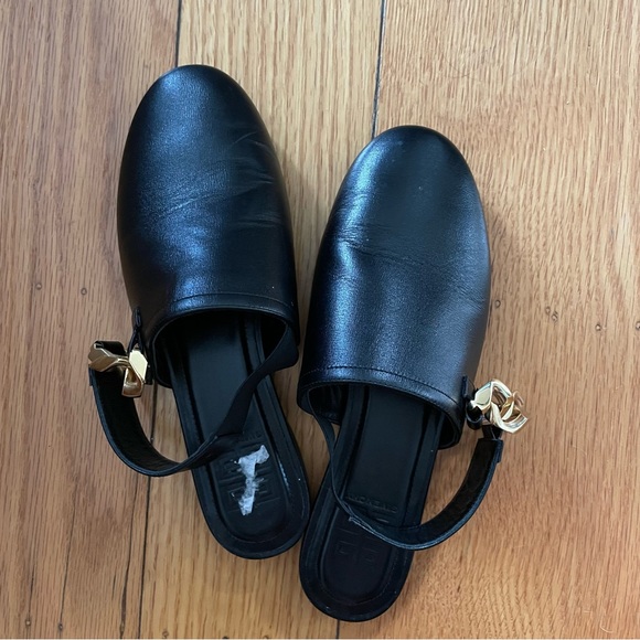 EUC Givenchy G Chain Slingback Leather Flats Mules with Gold Chain - Picture 2 of 11